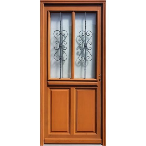 GDMENUISERIES Porte D'Entrée Bois Vitrée, Syrah, H,215Xl,90 P,Gauche Cote Tableau