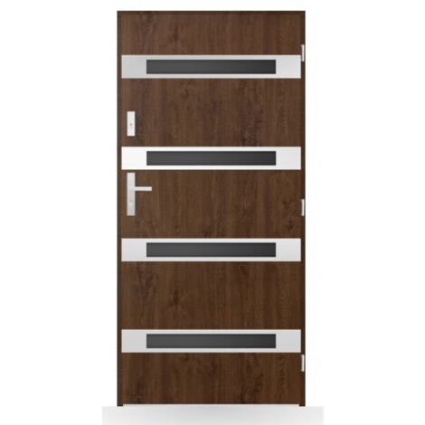 Porte d'entrée Cassandra 80-90-100cm en acier - Couleur: Noyer - Poussant: Gauche - Dimensions: 80 cm