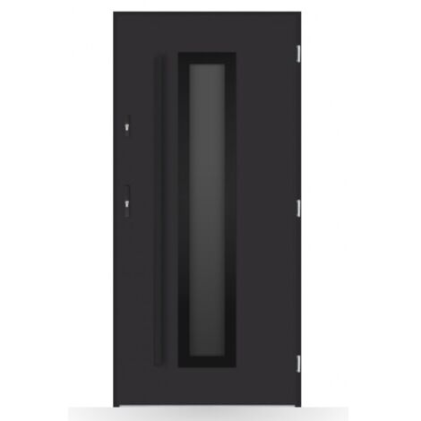 Porte d'entrée Célia 80-90-100cm en acier - Couleur: Noir - Poussant: Gauche - Dimensions: 80 cm
