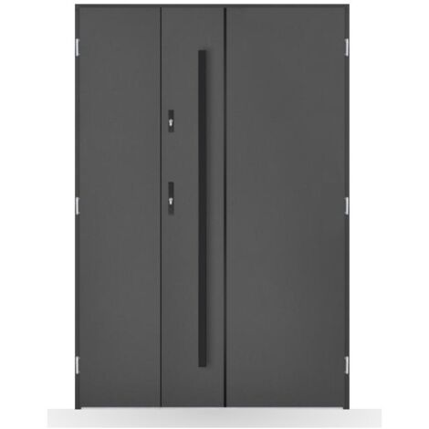 Porte d'entrée double Alaric - 130-140-150x208cm - Couleur: Anthracite - Poussant: Gauche - Dimensions: 90x40 cm