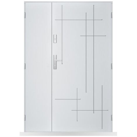 Porte d'entrée double Anselme - 130-140-150x208cm - Couleur: Blanc - Poussant: Droit - Dimensions: 80x40 cm