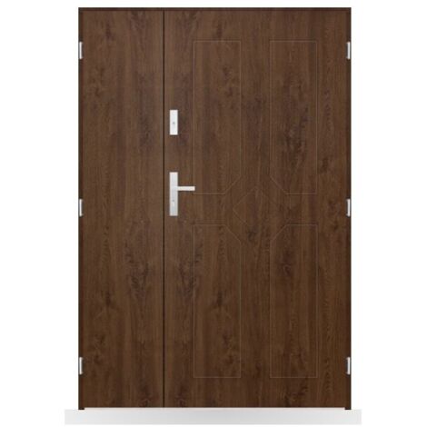 Porte d'entrée double Azélie - 130-140-150x208cm - Couleur: Noyer - Poussant: Gauche - Dimensions: 80x40 cm