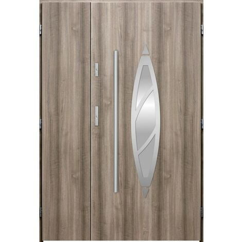 Porte d'entrée double BELIAR 120x200 cm chêne blanchi - Poignée et serrure : Sans - Poussant: Gauche