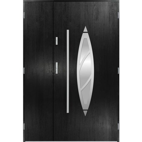 Porte d'entrée double BELIAR 120x200 cm noir - Poignée et serrure : Avec - Poussant: Droit