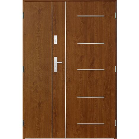 Porte d'entrée double CORTAZ 120x200 cm chêne doré - Poignée et serrure : Avec - Poussant: Droit