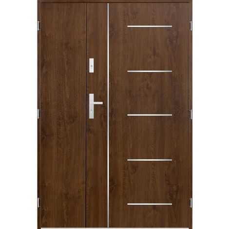 Porte d'entrée double CORTAZ 130x200 cm noyer - Poignée et serrure : Sans - Poussant: Gauche