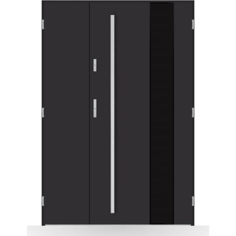 Porte d'entrée double Eulalie - 130-140-150x208cm - Couleur: Noir - Poussant: Droit - Dimensions: 80x40 cm