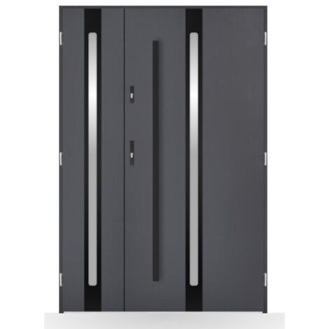 Porte d'entrée double Gaïa - 130-140-150x208cm - Couleur: Anthracite - Poussant: Gauche - Dimensions: 100x40