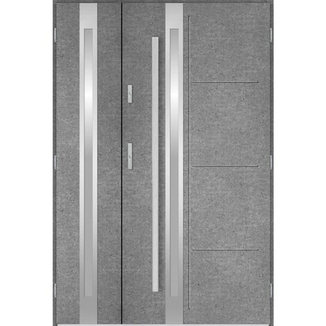 Porte d'entrée double GALILÉE 120x200 cm béton - Poignée et serrure : Sans - Poussant: Gauche
