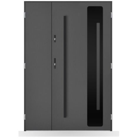 Porte d'entrée double Isidore - 130-140-150x208cm - Couleur: Anthracite - Poussant: Droit - Dimensions: 100x40