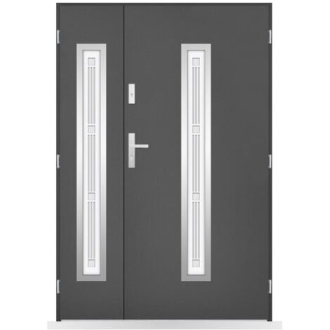 Porte d'entrée double Isolde - 130-140-150x208cm - Couleur: Anthracite - Poussant: Droit - Dimensions: 80x40 cm