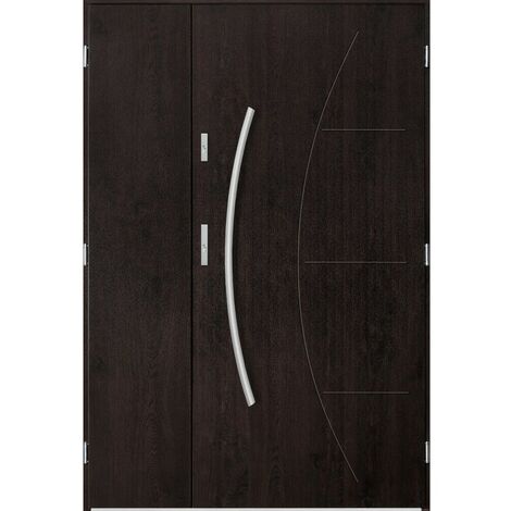 Porte d'entrée double LYNX 130x200 cm wengé - Poignée et serrure : Sans - Poussant: Gauche