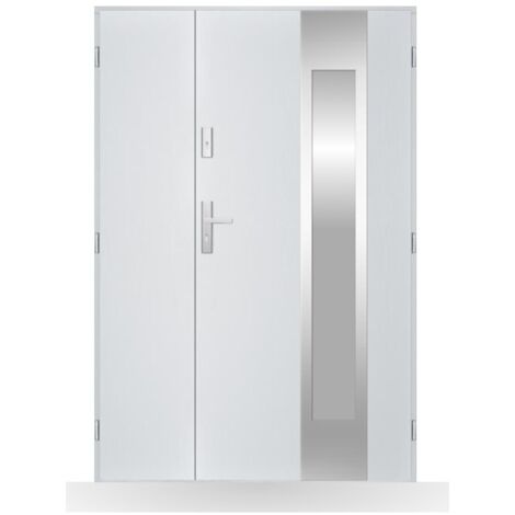 Porte d'entrée double Nérée - 130-140-150x208cm - Couleur: Blanc - Poussant: Droit - Dimensions: 90x40 cm