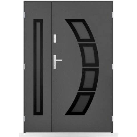 Porte d'entrée double Noam - 130-140-150x208cm - Couleur: Anthracite - Poussant: Droit - Dimensions: 100x40