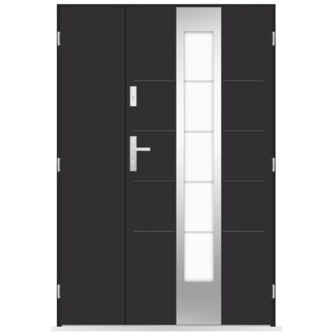 Porte d'entrée double Ondine - 130-140-150x208cm - Couleur: Noir - Poussant: Gauche - Dimensions: 90x40 cm