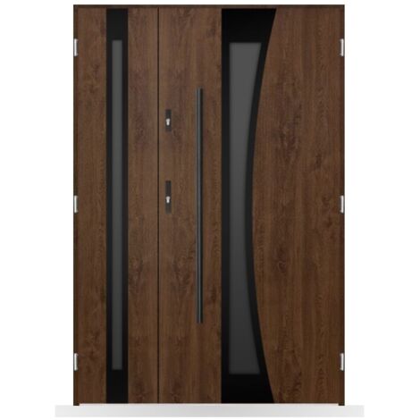 Porte d'entrée double Orlane - 130-140-150x208cm - Couleur: Noyer - Poussant: Gauche - Dimensions: 90x40 cm