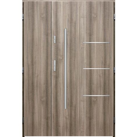 Porte d'entrée double PIRAS 120x200 cm chêne blanchi - Poignée et serrure : Sans - Poussant: Gauche