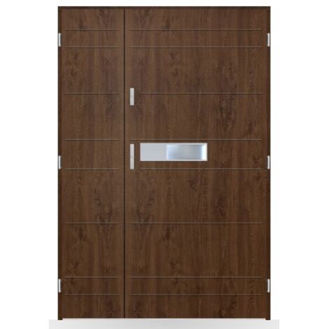 Porte d'entrée double Solène - 130-140-150x208cm - Couleur: Noyer - Poussant: Gauche - Dimensions: 80x40 cm