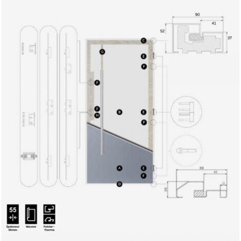 Porte d'entrée double Soline - 130-140-150x208cm - Couleur: Noyer - Poussant: Droit - Dimensions: 80x40 cm