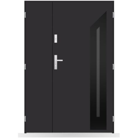 Porte d'entrée double Zélie - 130-140-150x208cm - Couleur: Noir - Poussant: Droit - Dimensions: 80x40 cm