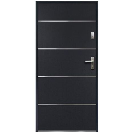 Porte d'entrée en acier pleine et inox H207 x L100 cm anthracite - poussant gauche - NAXARA