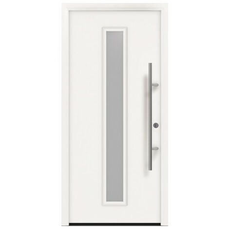 Porte d'entrée en métal PRO blanc RAL9016 Satinato B1100mm H2100mm droite RC2 DIN EN1627