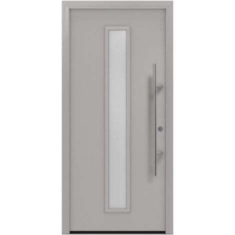 Porte d'entrée en métal PRO gris RAL9006 Satinato B1100mm H2100mm gauche RC2 DIN EN1627