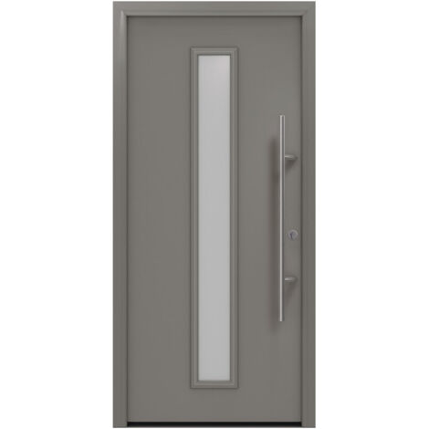 Porte d'entrée en métal PRO gris RAL9007 Satinato B1100mm H2100mm droite RC2 DIN EN1627