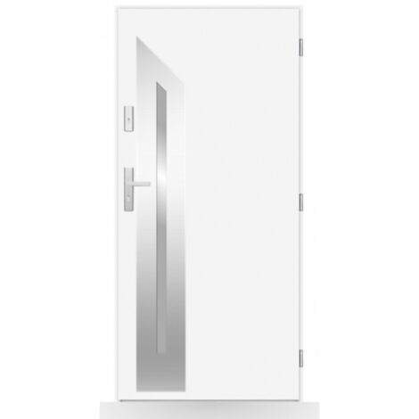 Porte d'entrée Fares 80-90-100cm en acier - Couleur: Blanc - Poussant: Droit - Dimensions: 80 cm