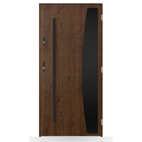 Porte d'entrée Gauthier 80-90-100cm en acier - Couleur: Noyer - Poussant: Droit - Dimensions: 100 cm