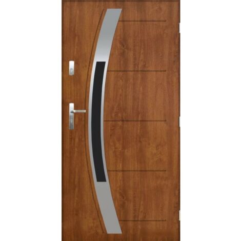 Porte d'entrée GOFA 90 cm en acier inoxydable en plusieurs couleurs - Couleur: Chêne doré - Poignée et serrure : Avec - Poussant: Droit
