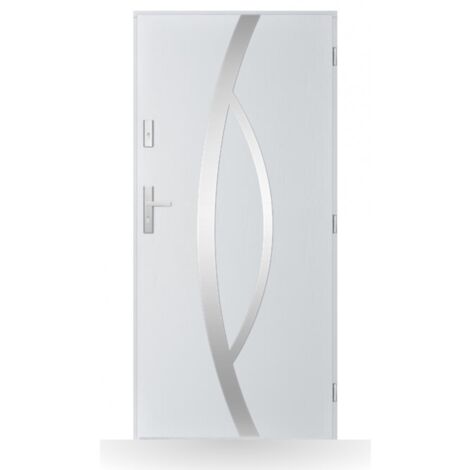 Porte d'entrée Hugues 80-90-100cm en acier - Couleur: Blanc - Poussant: Droit - Dimensions: 80 cm