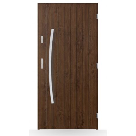 Porte d'entrée Loris 80-90-100cm en acier - Couleur: Noyer - Poussant: Droit - Dimensions: 80 cm