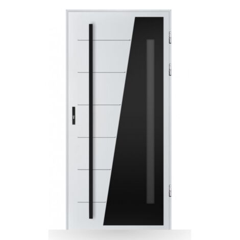 Porte d'entrée Manon 80-90cm en acier - Couleur: Blanc - Poussant: Gauche - Dimensions: 90 cm