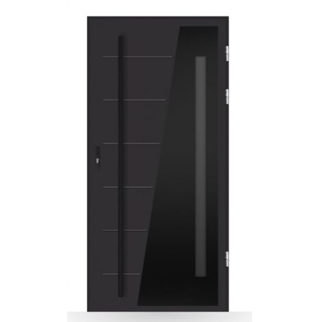 Porte d'entrée Manon 80-90cm en acier - Couleur: Noir - Poussant: Droit - Dimensions: 90 cm