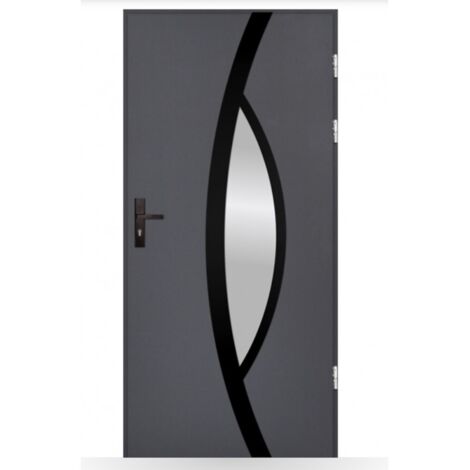 Porte d'entrée Marie 80-90cm en acier - Couleur: Anthracite - Poussant: Gauche - Dimensions: 80 cm