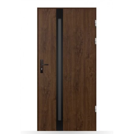 Porte d'entrée Pauline 80-90cm en acier - Couleur: Noyer - Poussant: Gauche - Dimensions: 90 cm