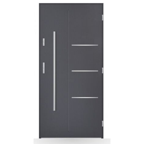 Porte d'entrée Pierre 80-90-100cm en acier - Couleur: Anthracite - Poussant: Gauche - Dimensions: 90 cm
