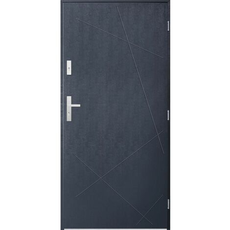 Porte d'entrée simple DIAGO 90 cm anthracite - Poignée et serrure : Avec - Poussant: Gauche