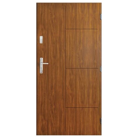 Porte d'entrée SWING 90 cm en acier inoxydable en plusieurs couleurs - Couleur: Chêne doré - Poignée et serrure : Avec - Poussant: Droit