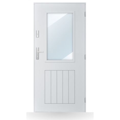 Porte d'entrée Théodore 80-90-100cm en acier - Couleur: Blanc - Poussant: Droit - Dimensions: 90 cm