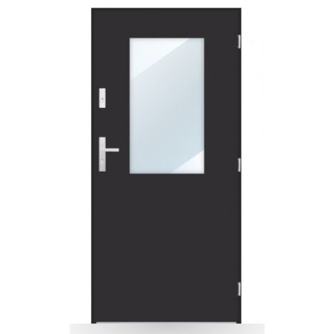 Porte d'entrée Théodore 80-90-100cm en acier - Couleur: Noir - Poussant: Droit - Dimensions: 80 cm