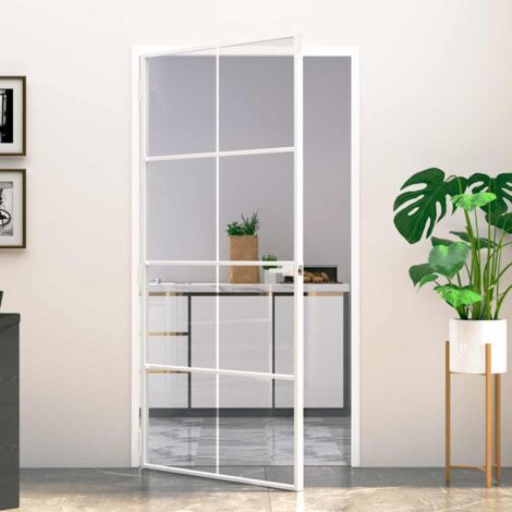 Porte d'intérieur Porte d'entrée  Porte De Service contemporain  Blanc 102x201,5 cm Trempé verre aluminium fin 88618