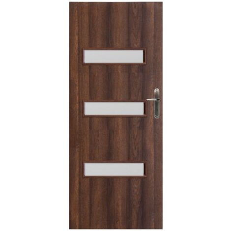 Porte d'intérieur vitrée CENT chêne brûlé en plusieurs dimensions - Poussant: Gauche - Largeur porte: 90 cm