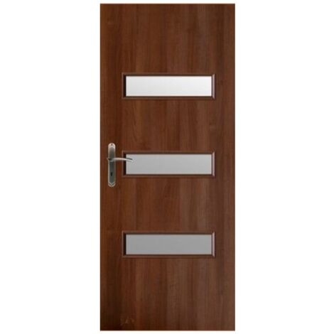Porte d'intérieur vitrée CENT noyer en plusieurs dimensions - Poussant: Droit - Largeur porte: 80 cm