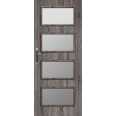 Porte d'intérieur vitrée KANADA chêne truffier en plusieurs dimensions - Poussant: Droit - Largeur porte: 80 cm
