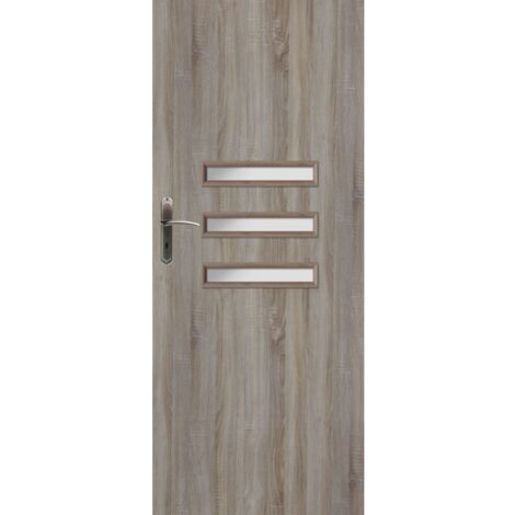 Porte d'intérieur vitrée MEDIOLAN chêne Sonoma en plusieurs dimensions - Poussant: Droit - Largeur porte: 90 cm