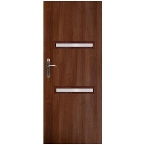 Porte d'intérieur vitrée MESSI noyer en plusieurs dimensions - Poussant: Droit - Largeur porte: 90 cm