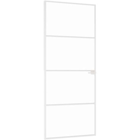 Porte d'intérieur,Porte d'entrée Blanc 83x201,5 cm Trempé verre aluminium fin CFW81998