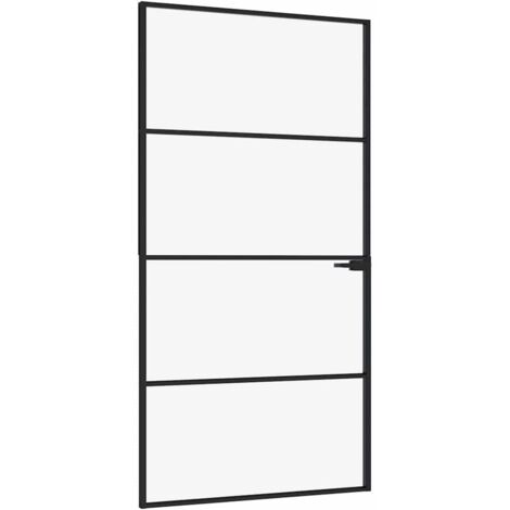 Porte d'intérieur，Porte d'entrée Noir 102x201,5 cm Trempé verre aluminium fin CFW63228
